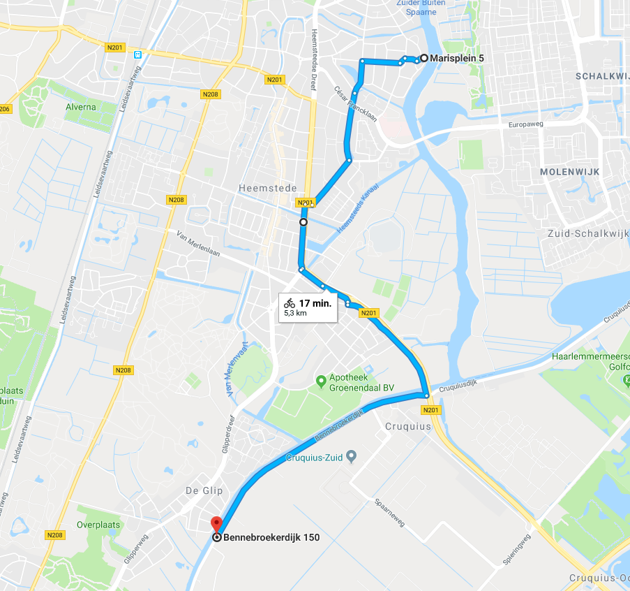 fietsroute naar start